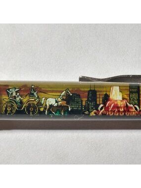 Buckingham Fountain Floaty Pen Chicago People in Horsedrawn Carriage Move Vtg